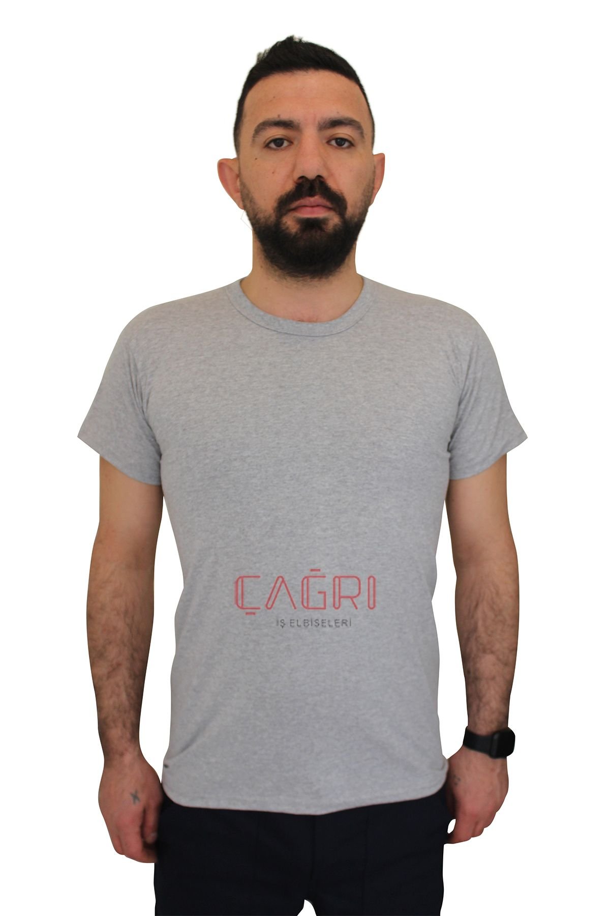 Bisiklet Yaka Penye  T-shirt Gri Renk
