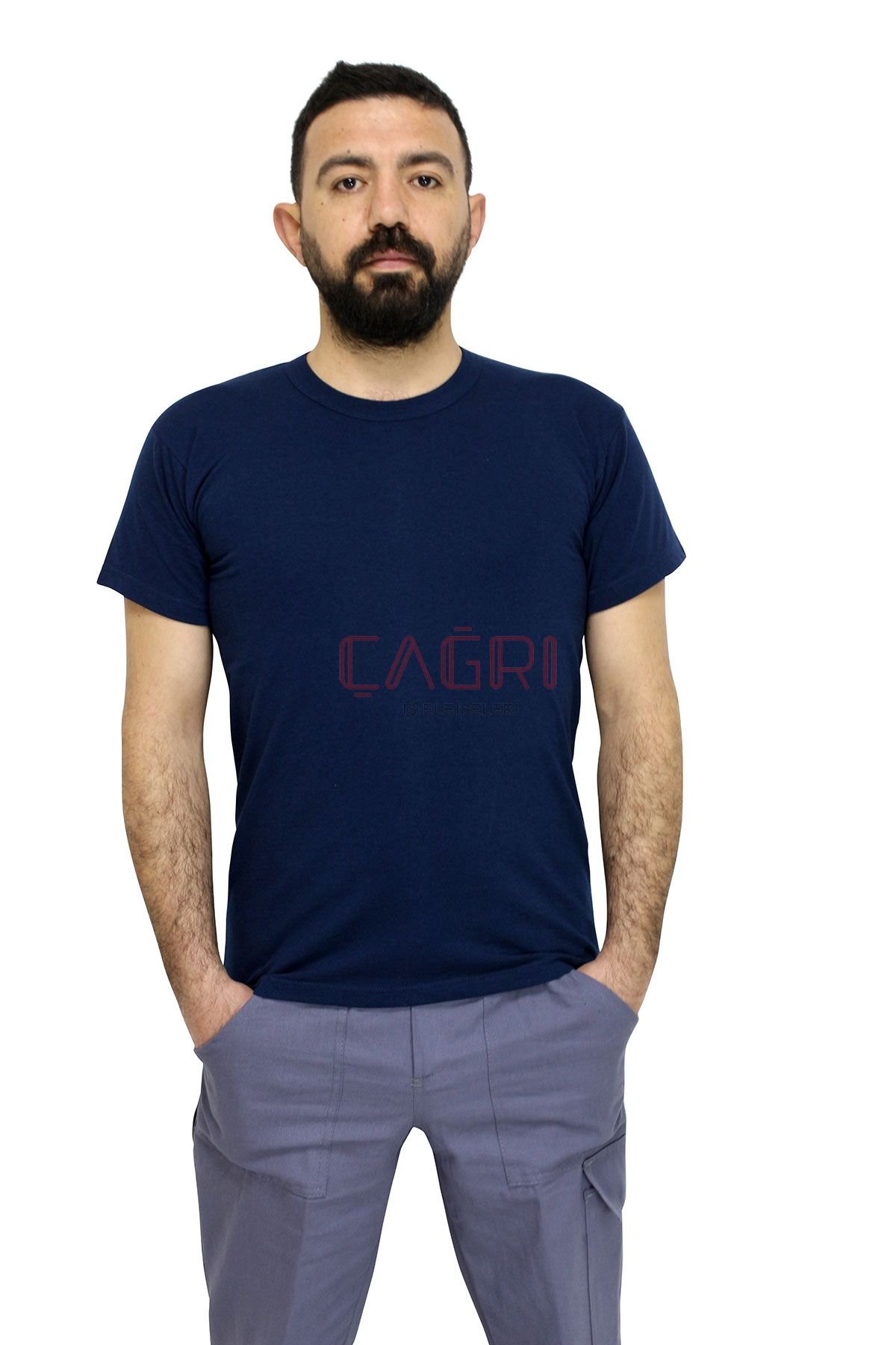 Bisiklet Yaka Penye T-shirt Lacivert Renk