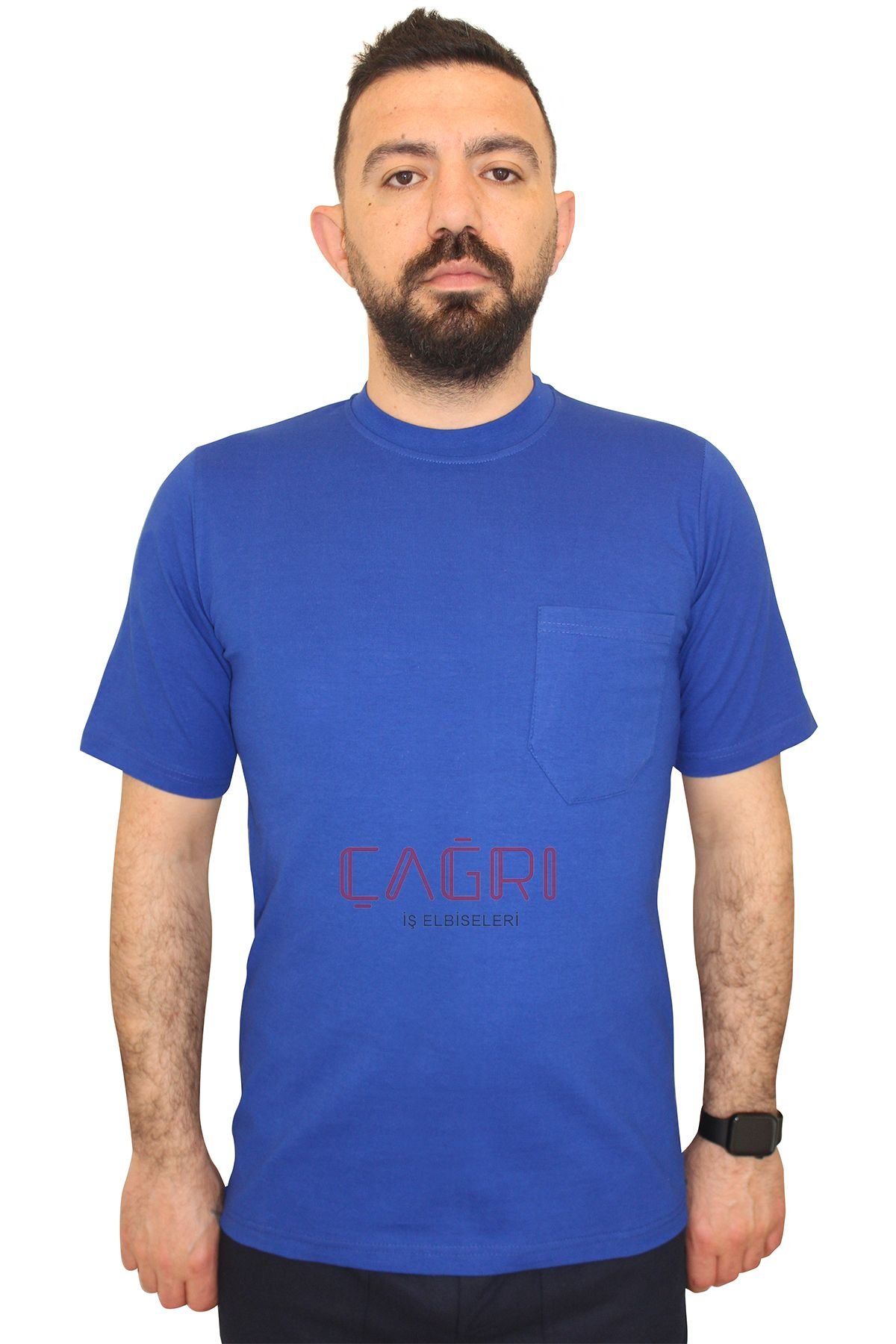 Bisiklet Yaka Penye T-shirt Saks Mavi Renk