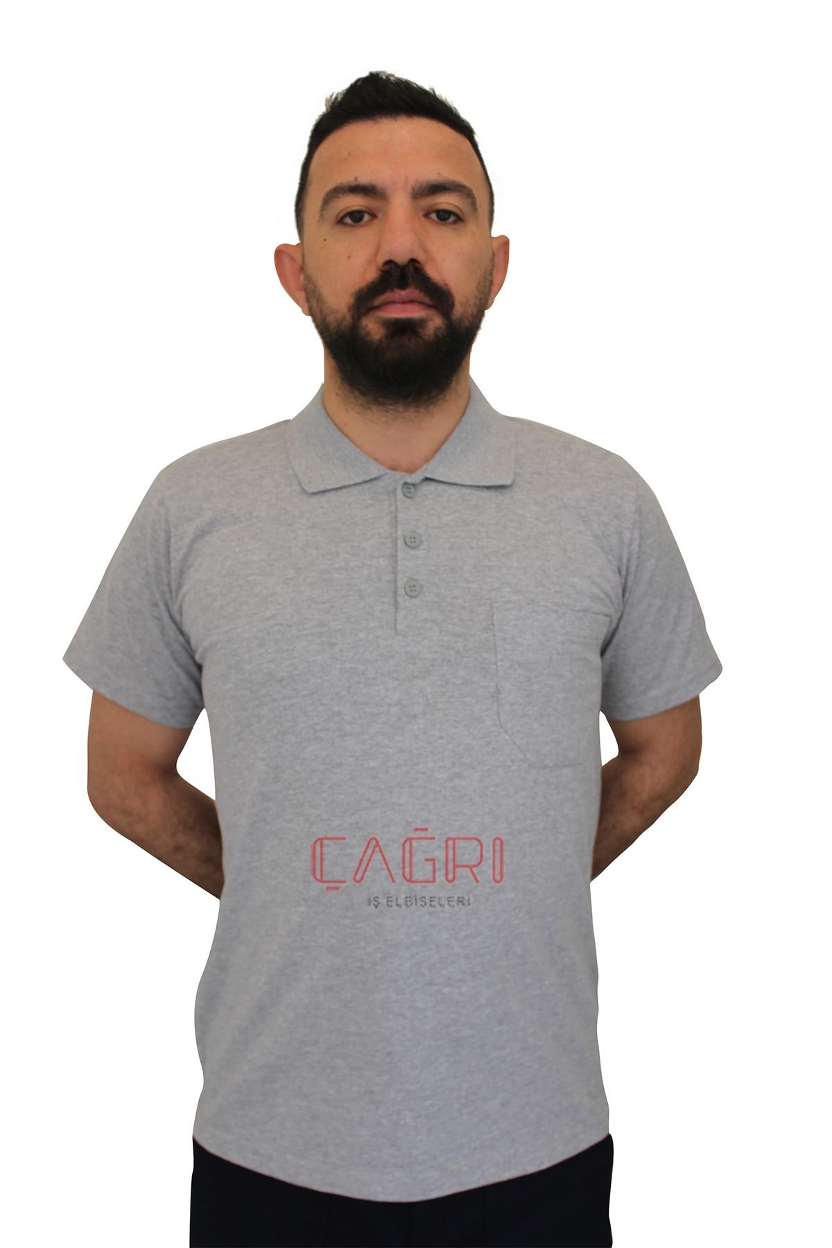 Polo Yaka Penye T-Shirt Gri Renk