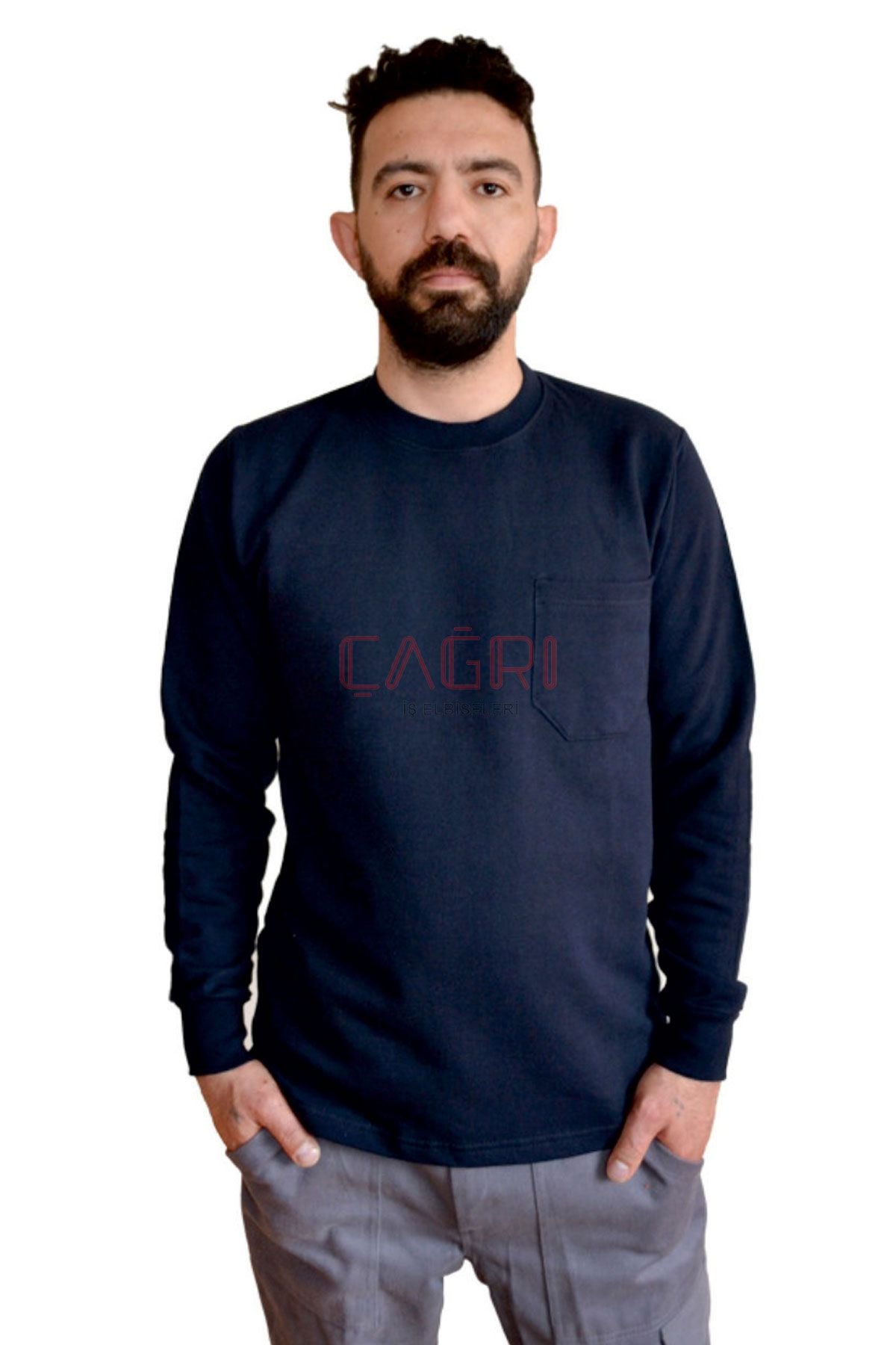 Bisiklet Yaka Sweatshirt Lacivert Renk