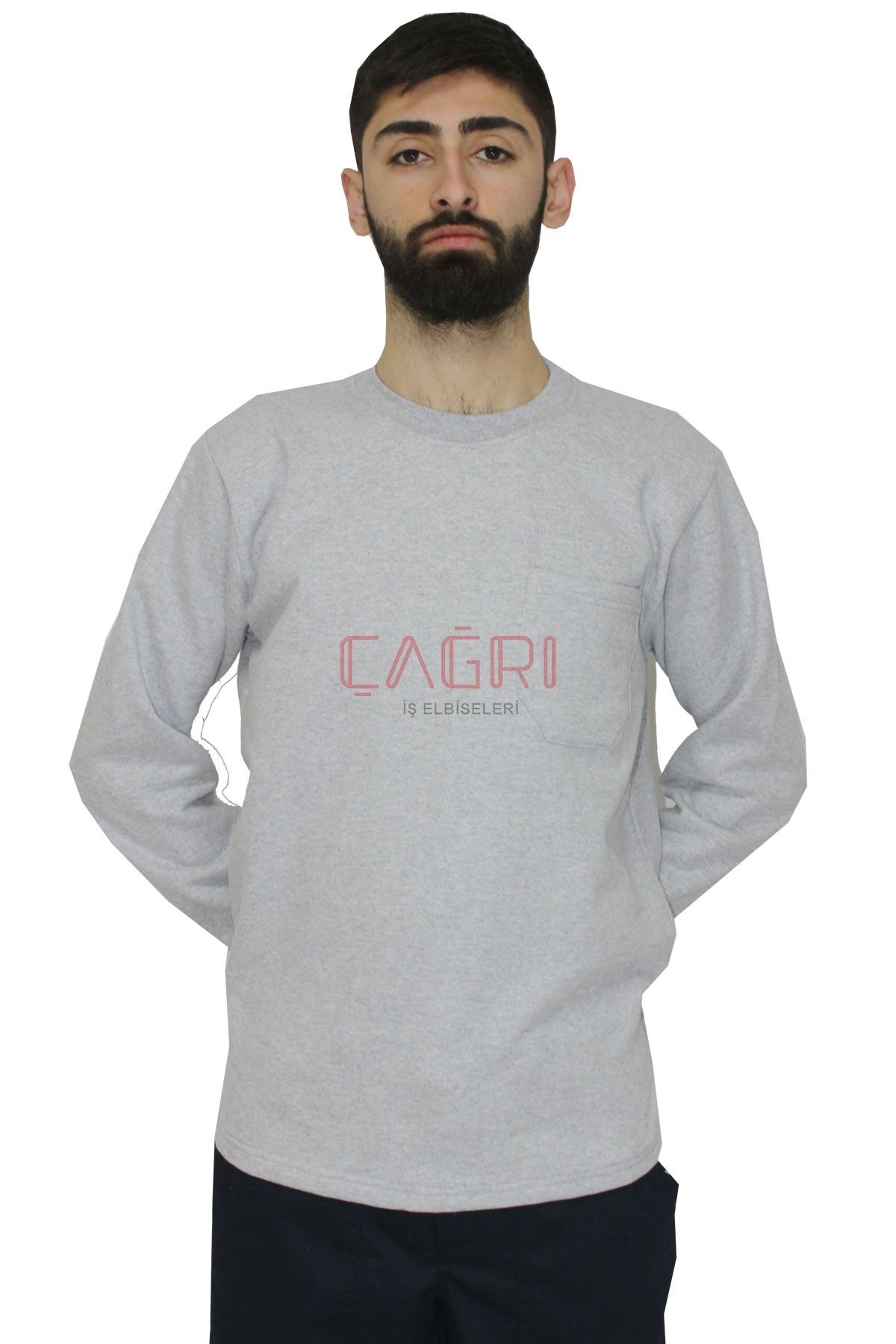 Bisiklet Yaka Sweatshirt Gri Renk