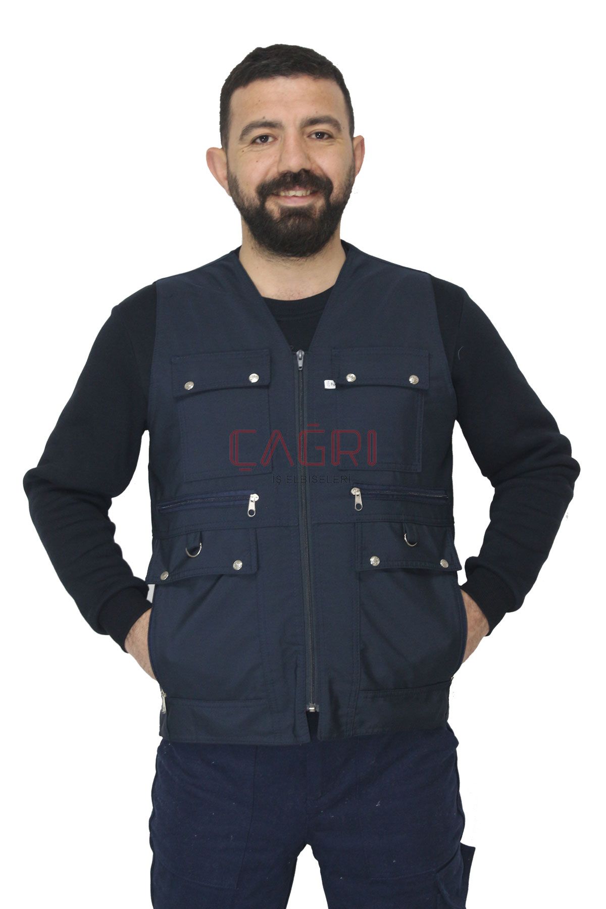 Yazlık Çok Cepli Gabardin Yelek Lacivert Renk